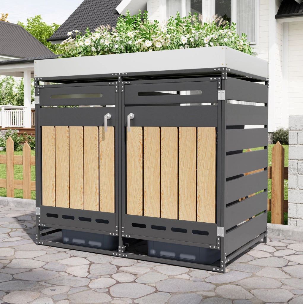 Contenitore per rifiuti con fioriera integrata 131x79x120 cm; nero in ferro