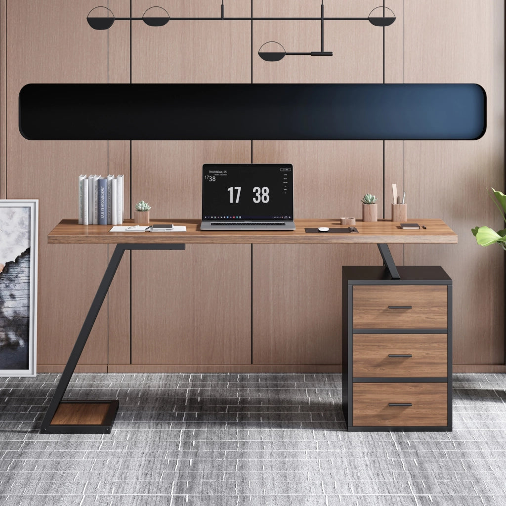 Scrivania con guida soft close e supporto CPU - per ufficio e studio - 135.5x58x75 cm - in MDF - marrone scuro
