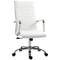 Sedia da Ufficio Ergonomica in Finta Pelle, Seduta Girevole e Dondolo, 54x62x104-114 cm, Bianco