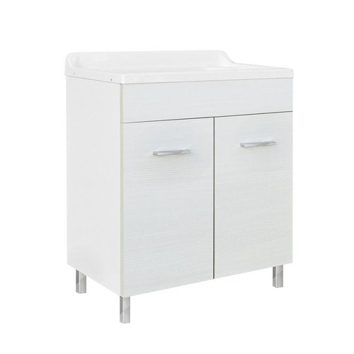 Lavatoio con mobile in legno e vasca in ABS con strizzatoio  - Bianco