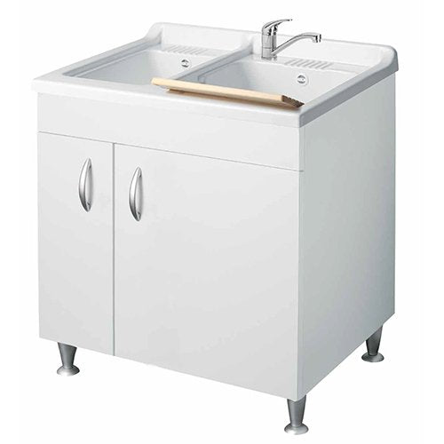 Lavatoio con mobile in nobilitato con due vasche  - Bianco