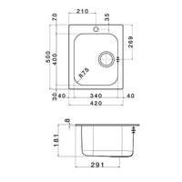 Lavello 42x50 cm incasso in acciaio spazzolato Satinato