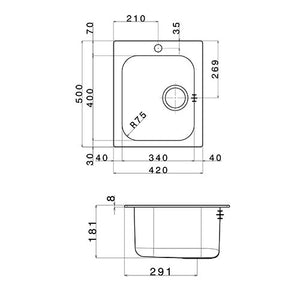 Lavello 42x50 cm incasso in acciaio spazzolato Satinato