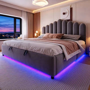 Letto imbottito 180x200 cm con contenitore idraulico e LED in velluto grigio