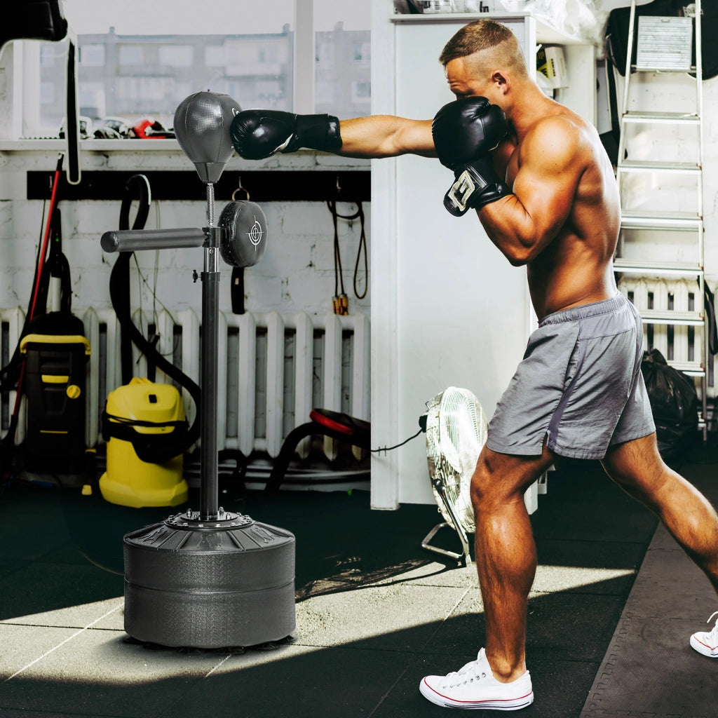 Punchingball regolabile in altezza, 360¡ã girevole, con fasce da boxe, Nero ¨C zephmum ¨C 80.5x48x163-205 cm