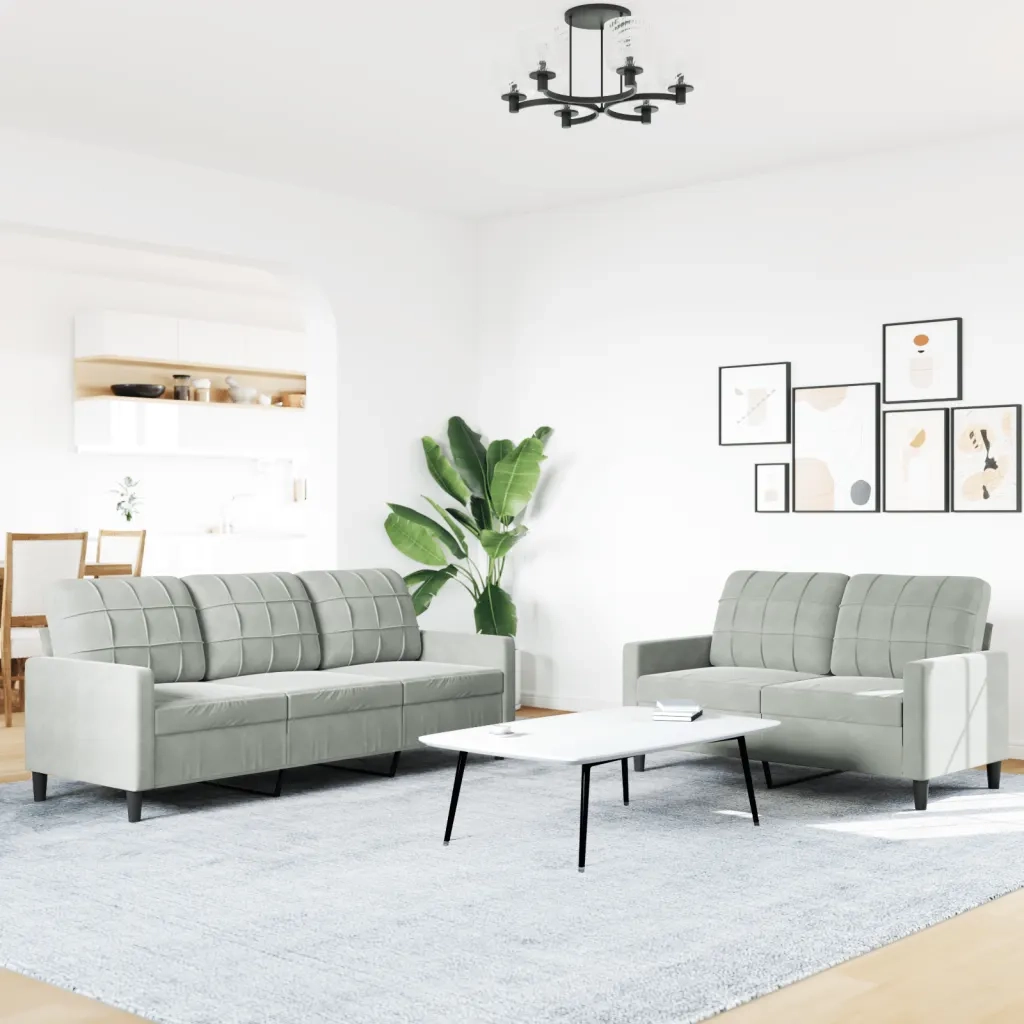 Set di Divani 2 pz con Cuscini Grigio Chiaro in Velluto 3278391