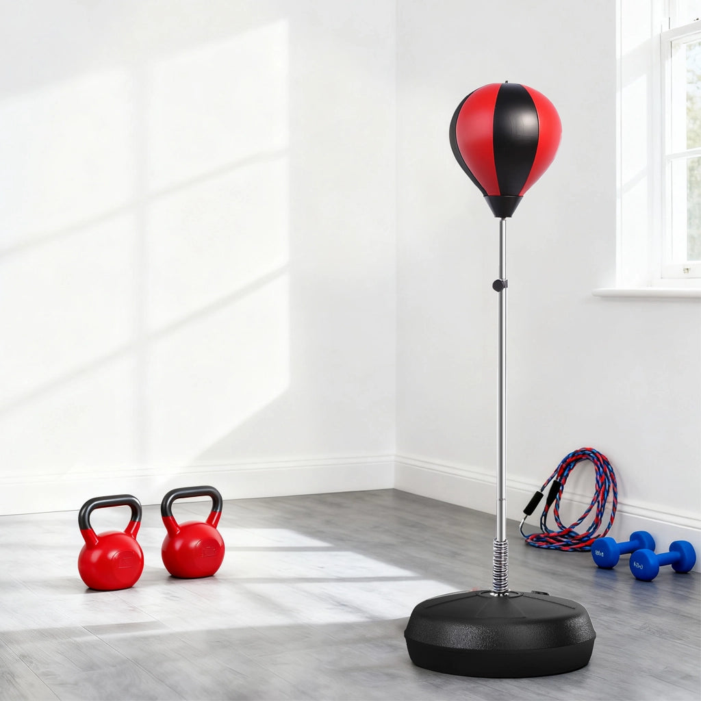 Sacco da boxe regolabile in altezza con guanti e pompa per principianti ¨C zephmum ¨C nero e rosso 126-144 cm