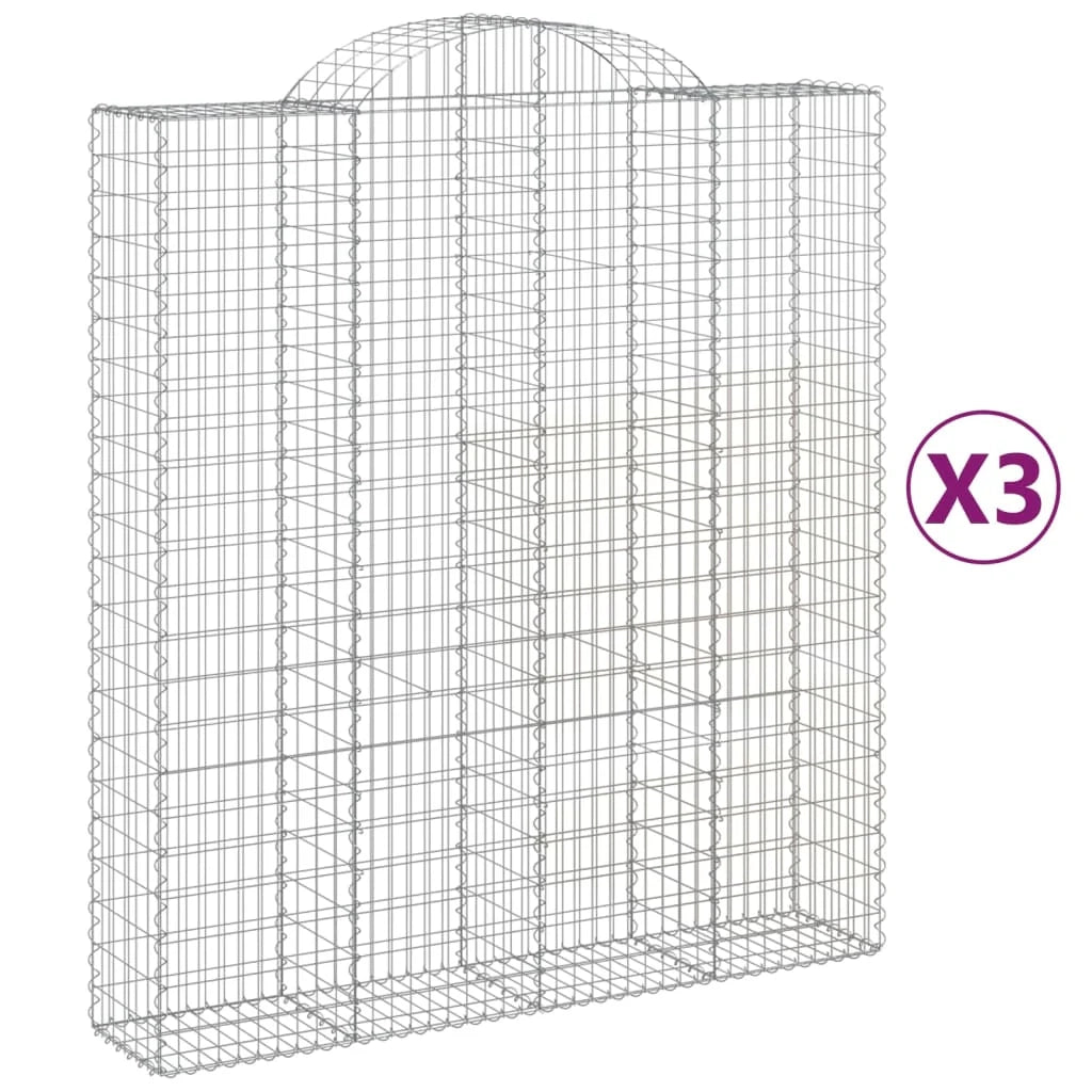 Cestini gabbioni recinzione a gabbia muro di contenimento ad arco 3 pezzi 200 x 50 x 220/240 cm ferro zincato argento 02_0040755