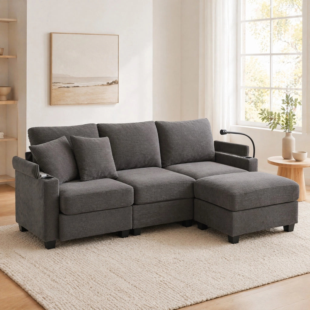 SOFA ANGOLARE L a 3-4 POSTI 213,5 x 139 x 87 cm Corduroy Grigio Scuro