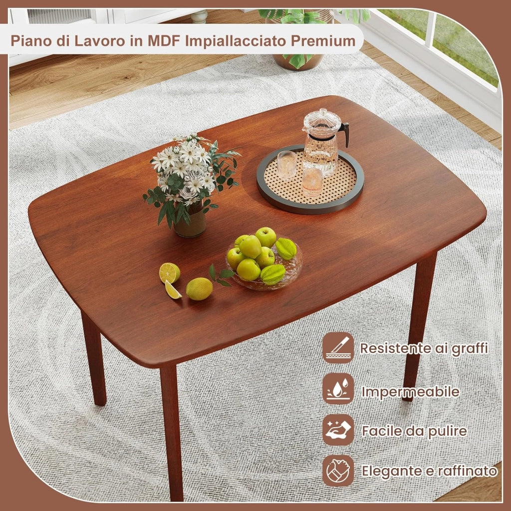 Tavolo da Pranzo in Legno per 2-4 Persone, Tavolo Rettangolare con Gambe in Legno di Gomma, Scrivania in Stile Rustico per Piccoli Spazi in Appartamento, Ufficio Domestico e Soggiorno