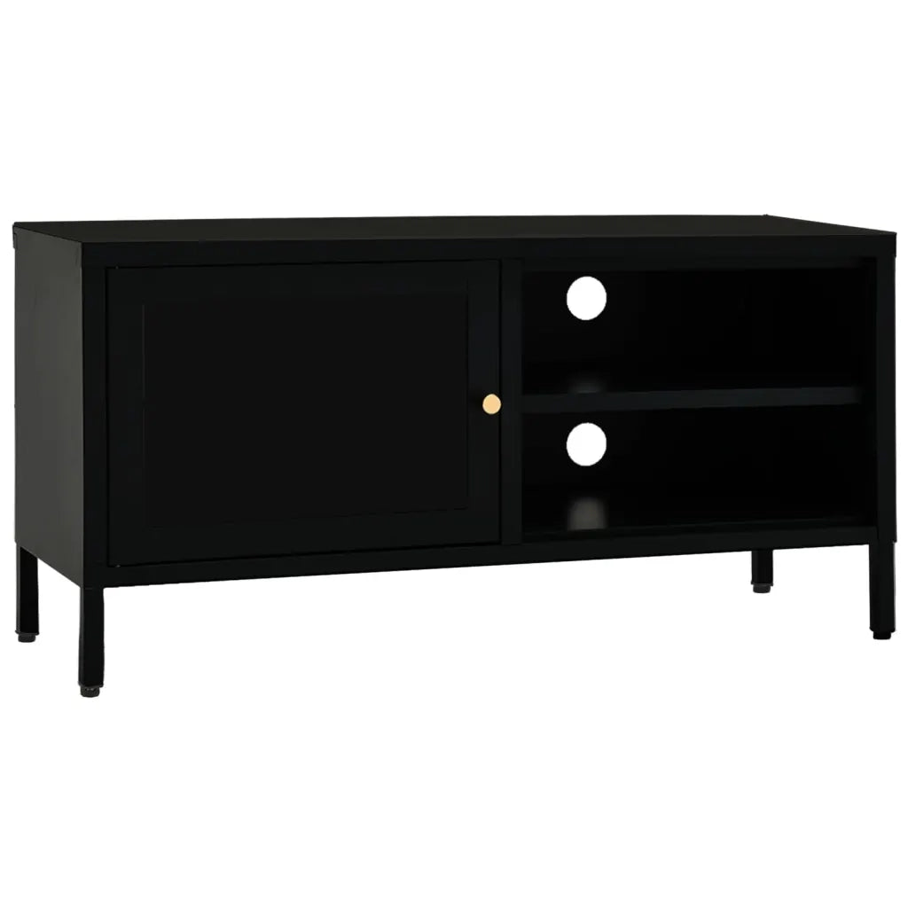 Mobile TV Nero 90x30x44 cm in Acciaio e Vetro 336055
