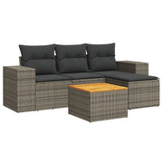 Set Divano da Giardino 5 pz | Set Salotto da Giardino con Cuscini Grigio in Polyrattan