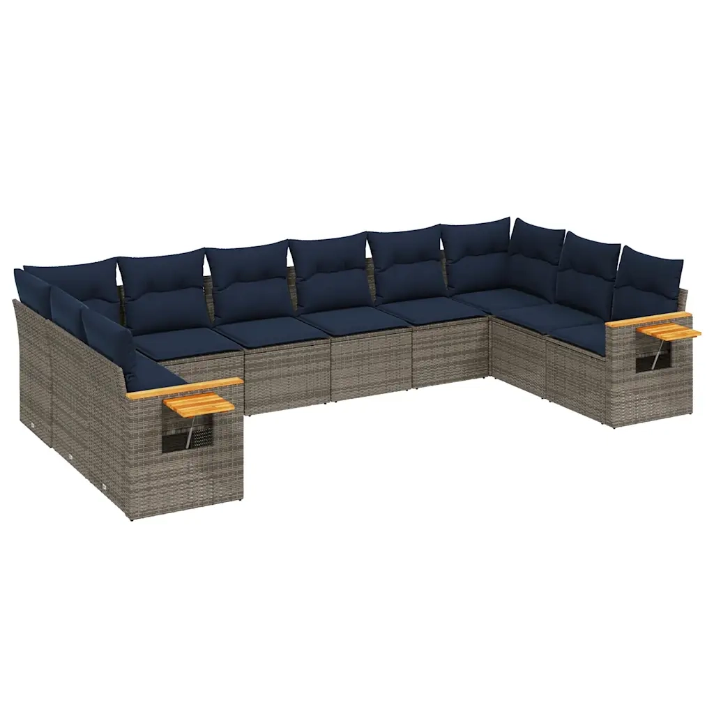 Set Divano da Giardino 10 pz con Cuscini Grigio in Polyrattan