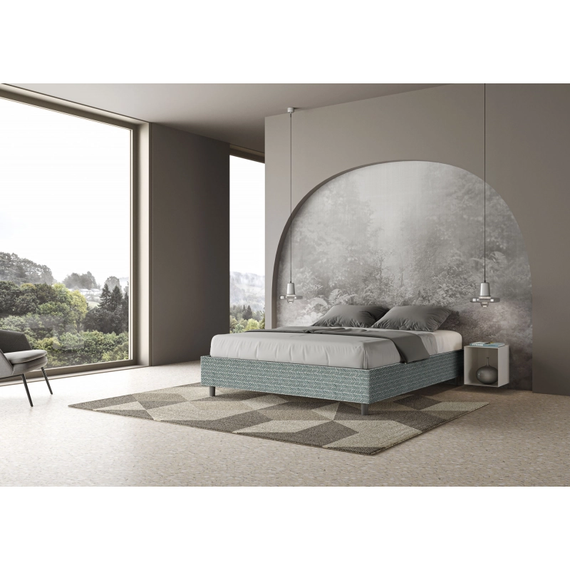 Letto Sommier imbottito Matrimoniale 160x190 cm tessuto Aragona Azelia - Con rete,Azzurro