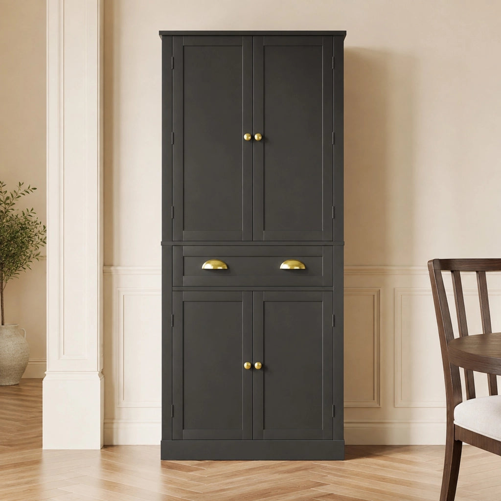 Credenza dispensa alta 80x40x182 cm con 4 ante e cassetto nera