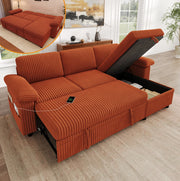 Divano angolare a L con letto estraibile; 212x150 cm; in corduroy arancione