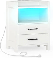 Comodino con luce e stazione di ricarica, 16 colori di luce e 4 modalità, telecomando, elegante comodino con cassetti e vano aperto per soggiorno, camera da letto (bianco)
