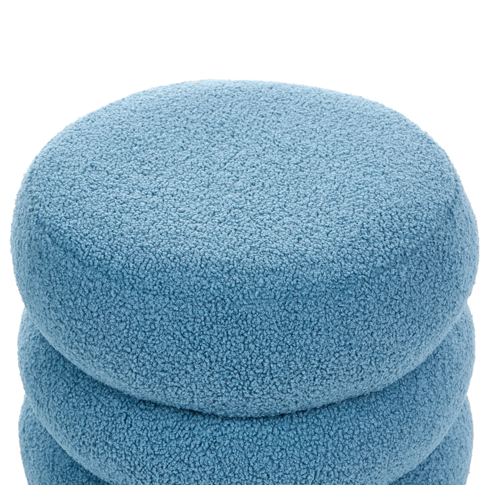 Poggiapiedi Blu Boucle Pouf rotondo Tappezzeria Glam Ottomane Mobili Soggiorno