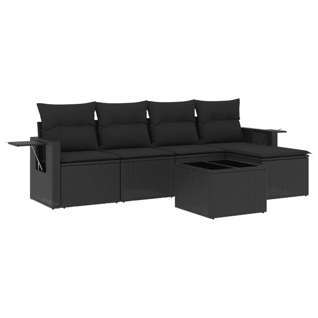 Set Divano da Giardino 6 pz con Cuscini Nero in Polyrattan 3252432