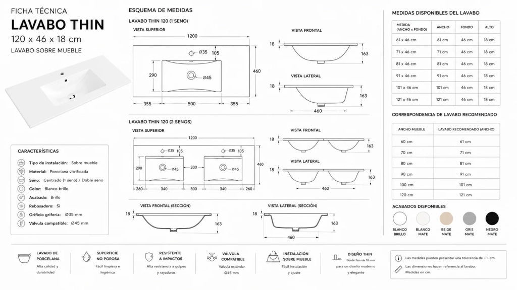 Mobile bagno con lavabo ORIGENBATH BAHIA senza specchio 120x45 cm 1 vasca frassino tea