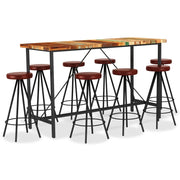 Set per Bar 9 pz in Legno Massello di Recupero e Vera Pelle