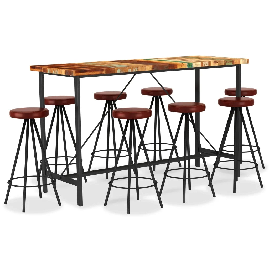 Set per Bar 9 pz in Legno Massello di Recupero e Vera Pelle