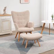 Poltrona relax beige in velluto a coste con pouf