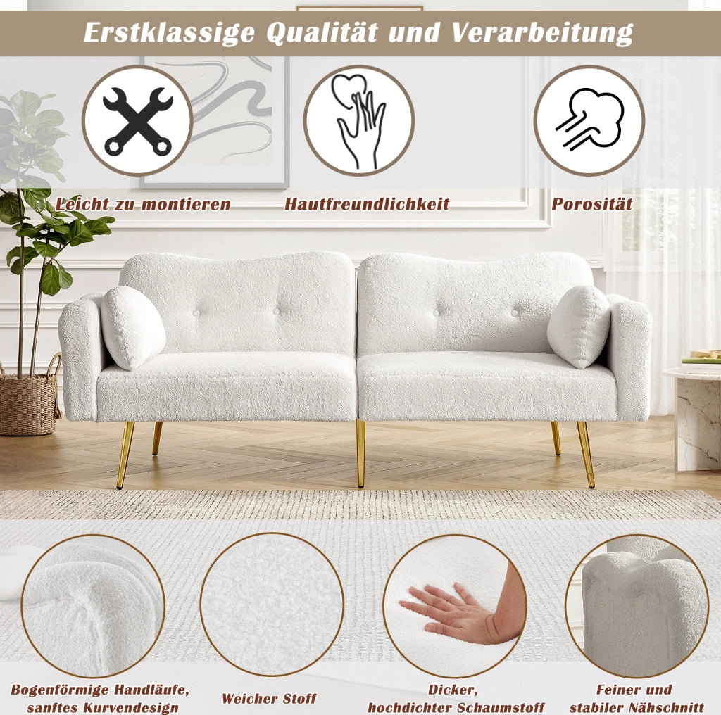 Divano letto 2 posti con schienale reclinabile a 3 posizioni; 155x85;5 cm; bianco