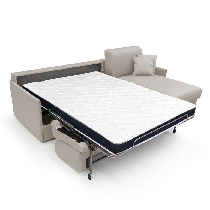 Evans Divano letto angolare con penisola in morbido tessuto impermeabile T13 252 cm Destro (mat. 140x197)  panna