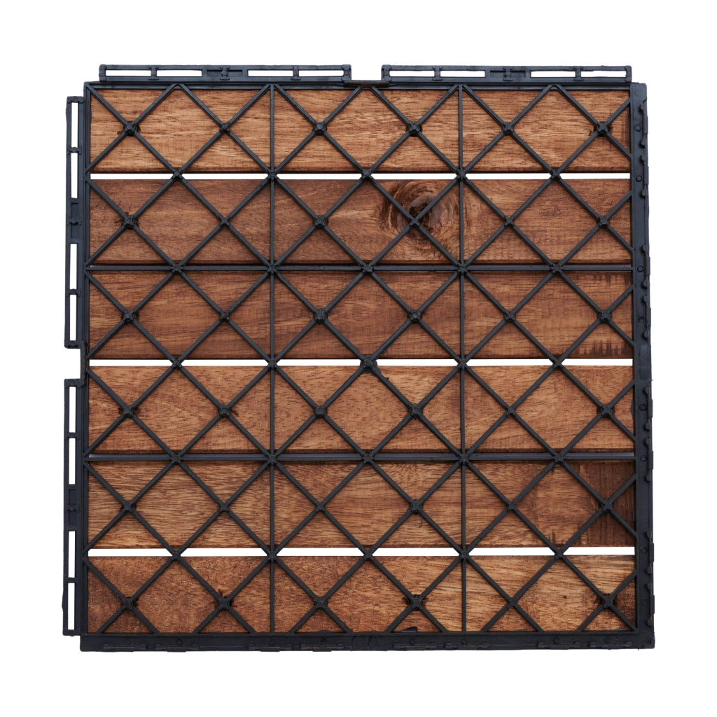 Set Alliste di 10 Piastrelle per Pavimentazione da Esterno Design Lineare in Legno - Marrone casa.pro