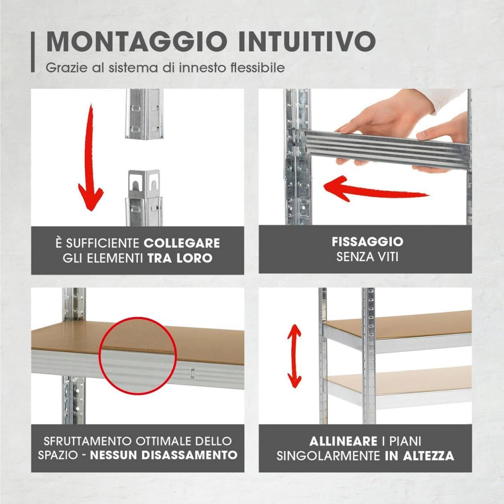 2X Scaffale in Metallo Zincato 90x40x180 cm con 5 Ripiani Portata 175 kg per Ripiano