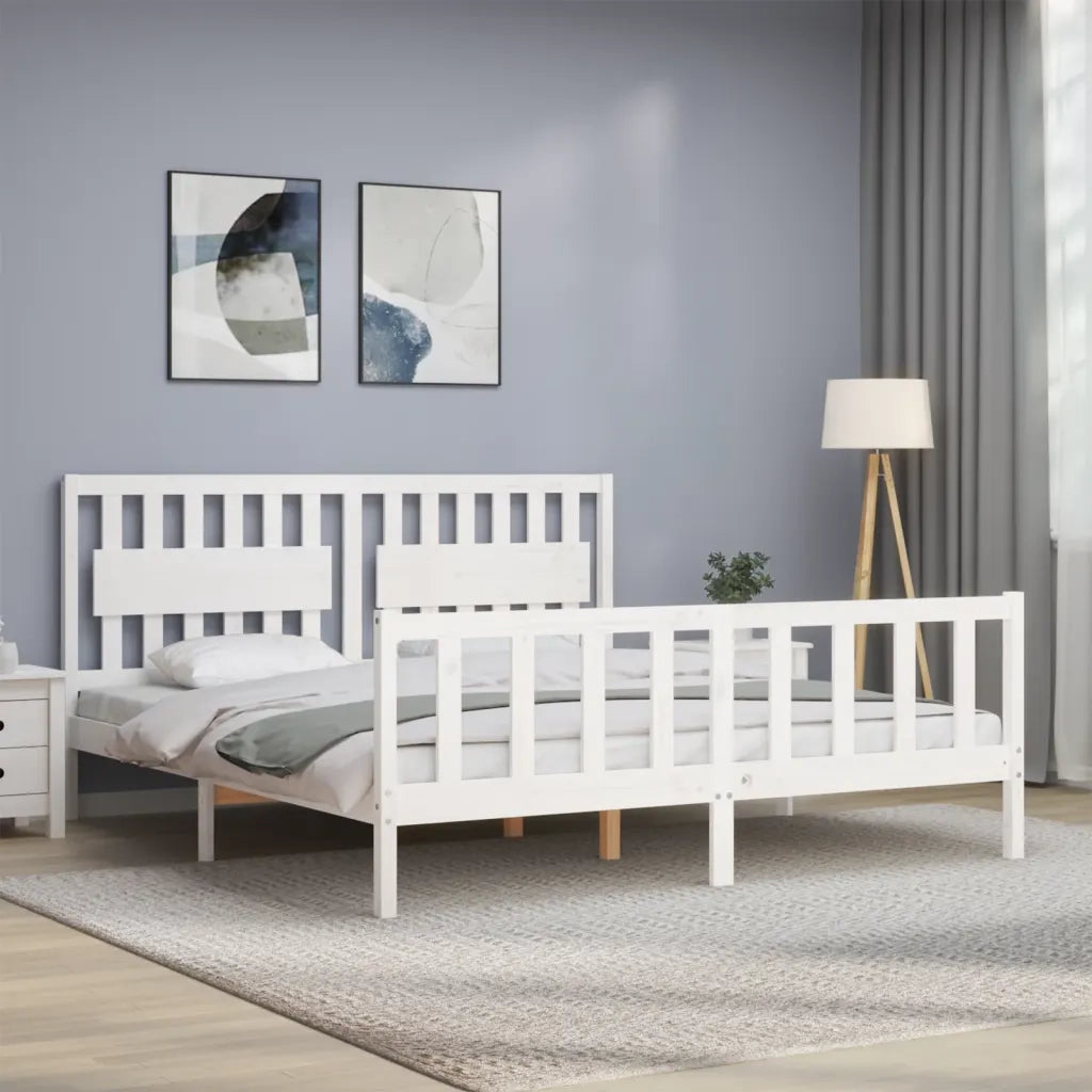 Giroletto Testiera Bianco Super King Size-Struttura Letto in Legno Massello 440258