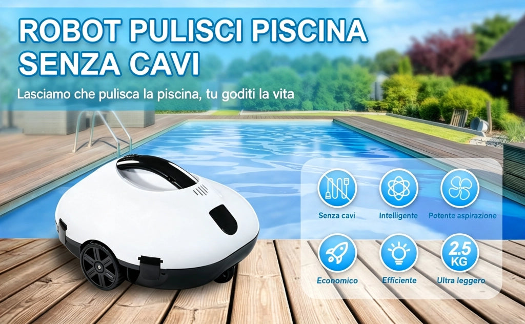 Robot per piscina automatico wireless 5000mAh IPX8 130min 3L rientro automatico bordo