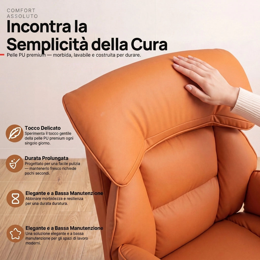 Sedia da ufficio ergonomica - Con corrimano e poggiapiedi - Con braccioli regolabili - Schienale regolabile - Arancione