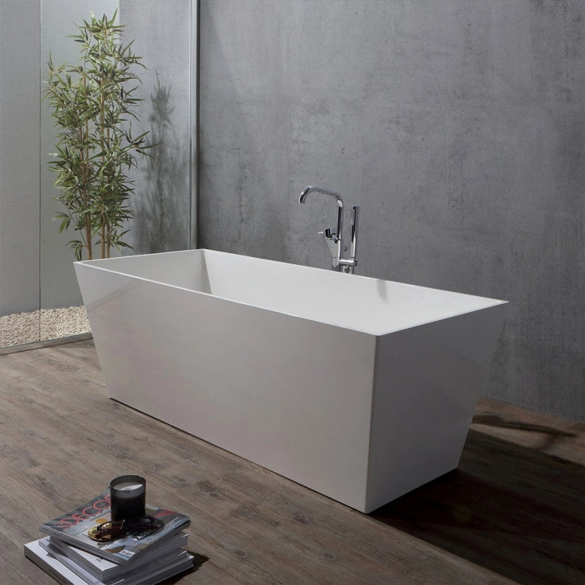Vasca da bagno moderna freestandig in marmo resina rettangolare bianca 160cm Badok Okyo