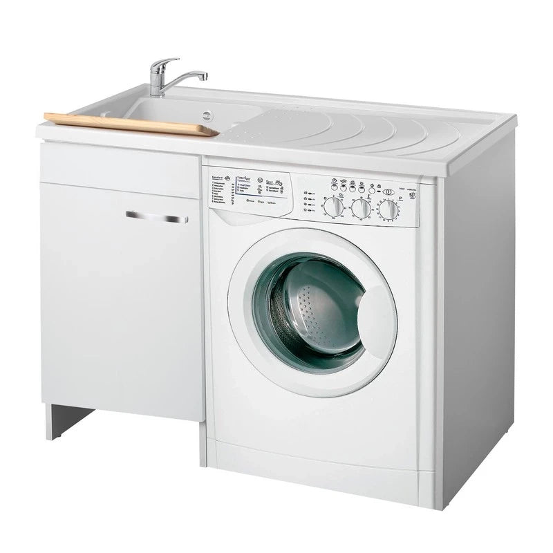 Lavatoio con coprilavatrice 109x60 con cesto scorrevole e vasca a sinistra - serie Classica
