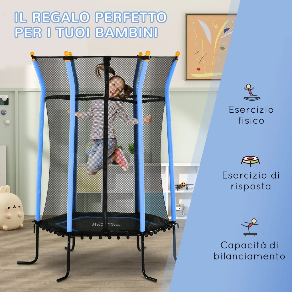 Trampolino Tappeto Elastico per Bambini con Ingresso a Cerniera e Pali Imbottiti Ø163.5x190 cm in Acciaio, PP e EPE