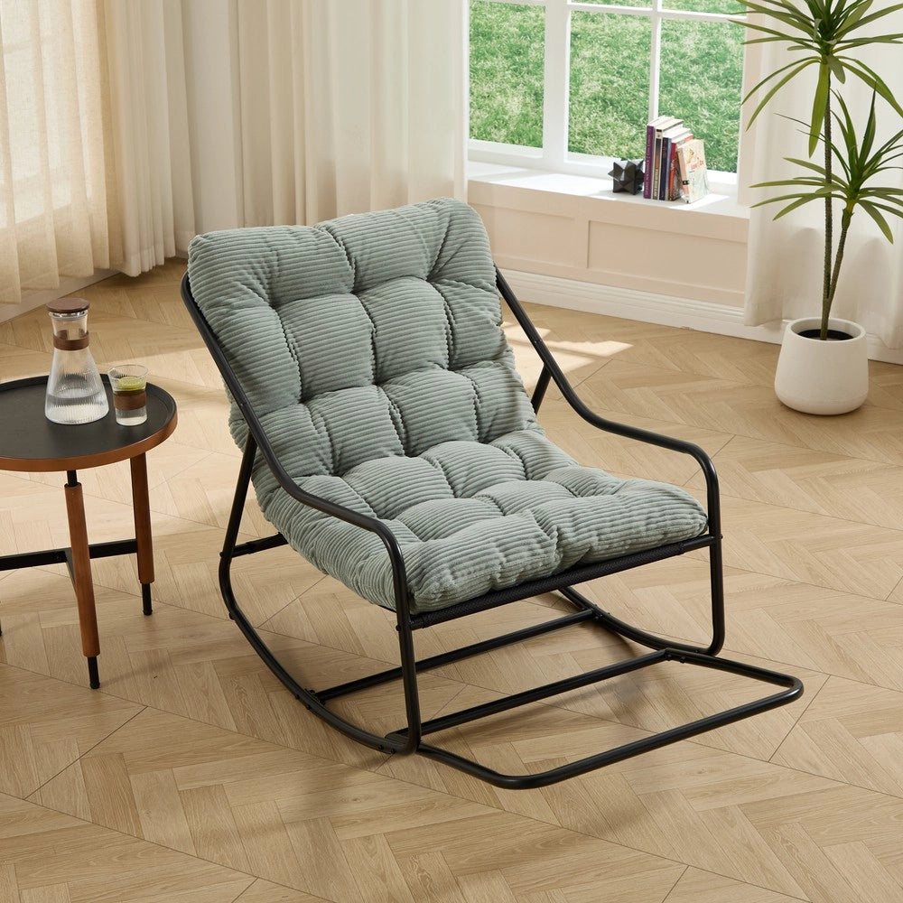 Poltrona Dondolo da Esterno ¨C Xylo ¨C Cuscino Verde Chiaro, Struttura Nera