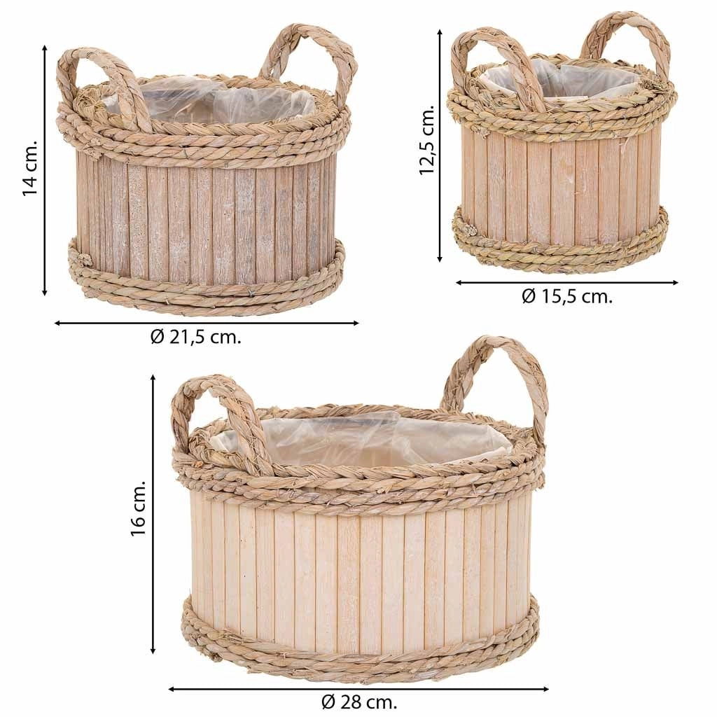 Set di 3 cestini ovali in legno marrone
