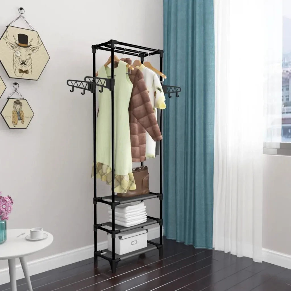 Porta Abiti Acciaio Tessuto non Intrecciato 55x28,5x175 cm Nero cod mxl 66788