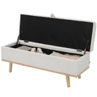 Panca Contenitore da 80L Imbottita con Rivestimento in Tessuto e Gambe in Legno, 118x42x45 cm, Crema