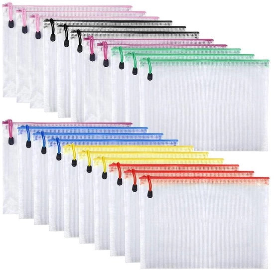 Documentetasse A5 21 pezzi con righelli, portafoglio, sacchetto di plastica per cosmetici, articoli da ufficio e accessori, colori misti