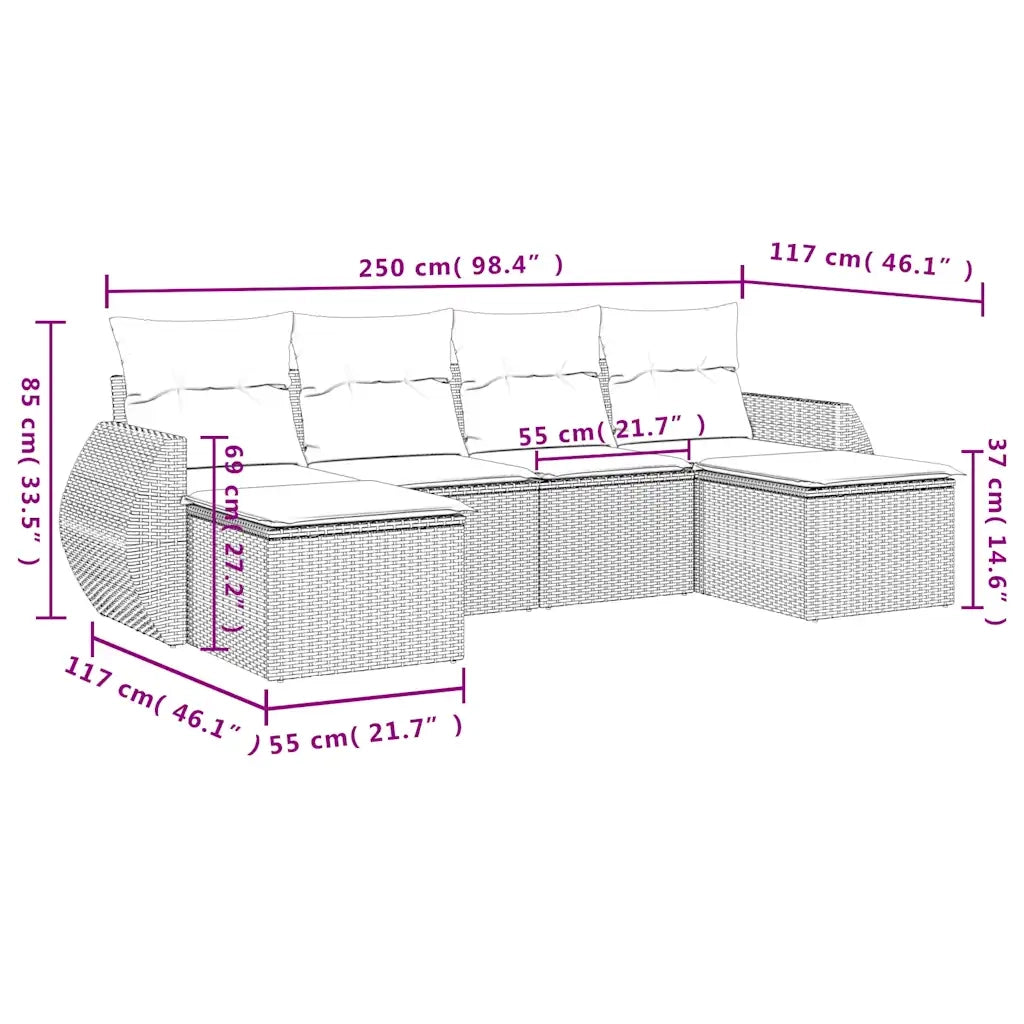 Divano da esterno-Set Divano da Giardino 6 pz con Cuscini Marrone in Polyrattan 287598