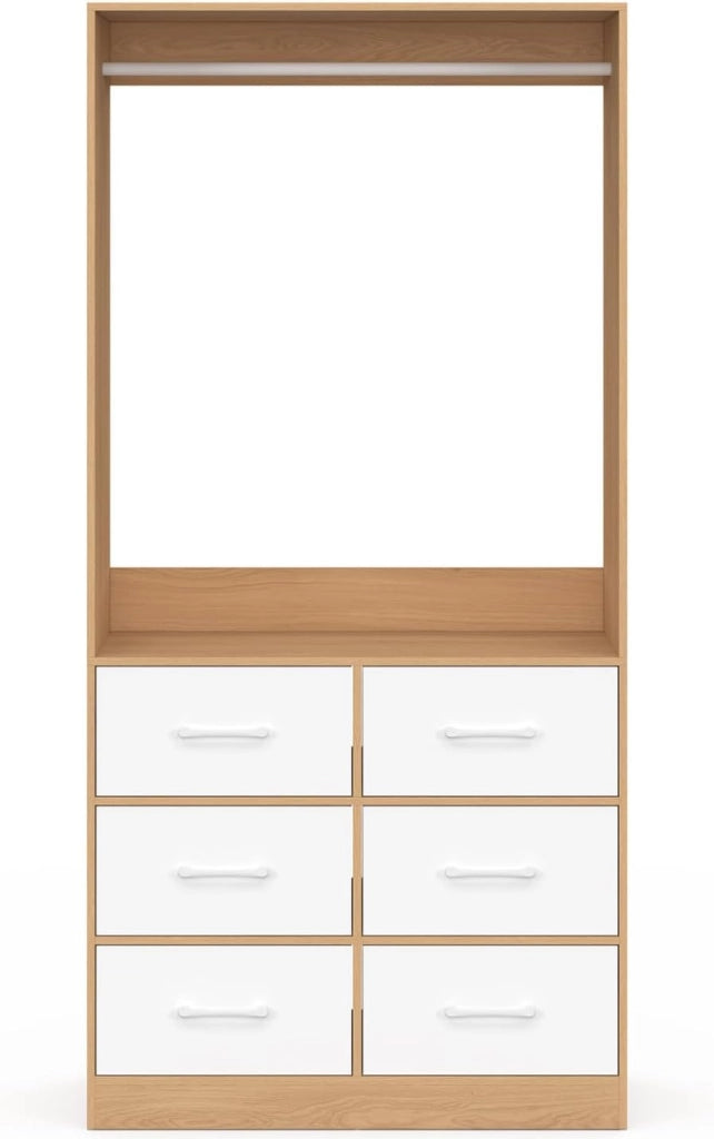 guardaroba L. 80 cm UPPAH con 6 cassetti in legno in faggio e bianco