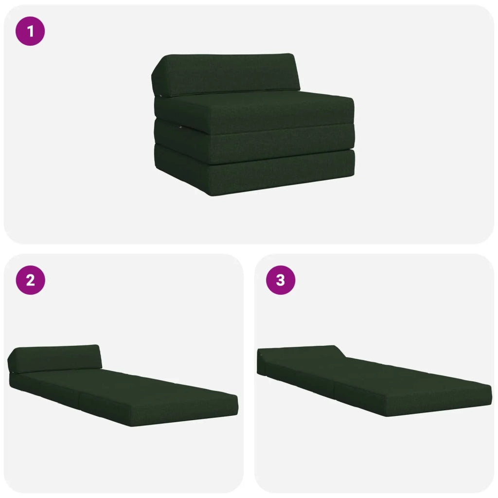 Divano Letto Pieghevole Verde Scuro 200 x 70 x 10 cm Tessuto
