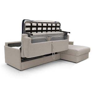 Evans Divano letto angolare con penisola in morbido tessuto impermeabile T13 232 cm Sinistro (mat. 120x197)  panna