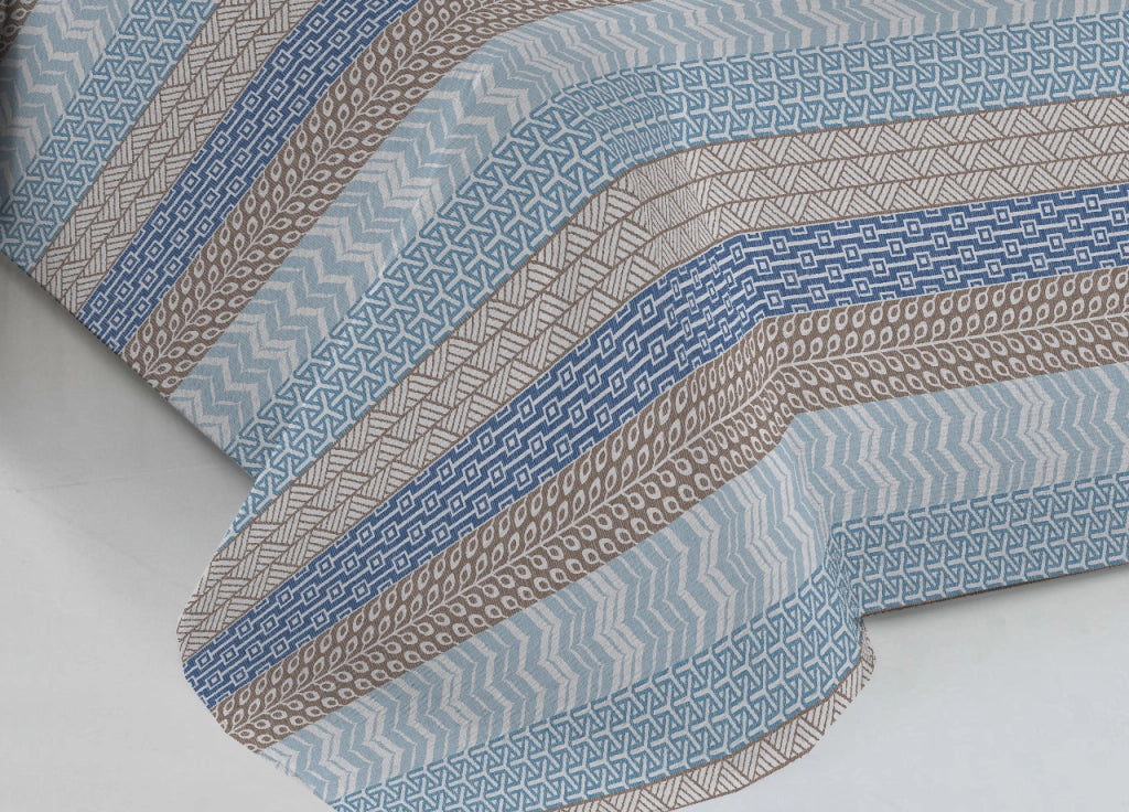 Copriletto Piquet Primavera Estate 100% Cotone Disegno Azteco - Singolo - Azzurro