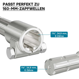 Boccola albero cardanico 160 mm Attacco albero scanalato 1 3/8" 6D Albero uscita 1 3/8" 6D Trattore