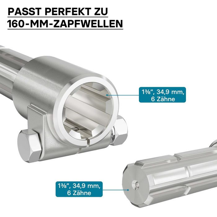 Boccola albero cardanico 160 mm Attacco albero scanalato 1 3/8" 6D Albero uscita 1 3/8" 6D Trattore