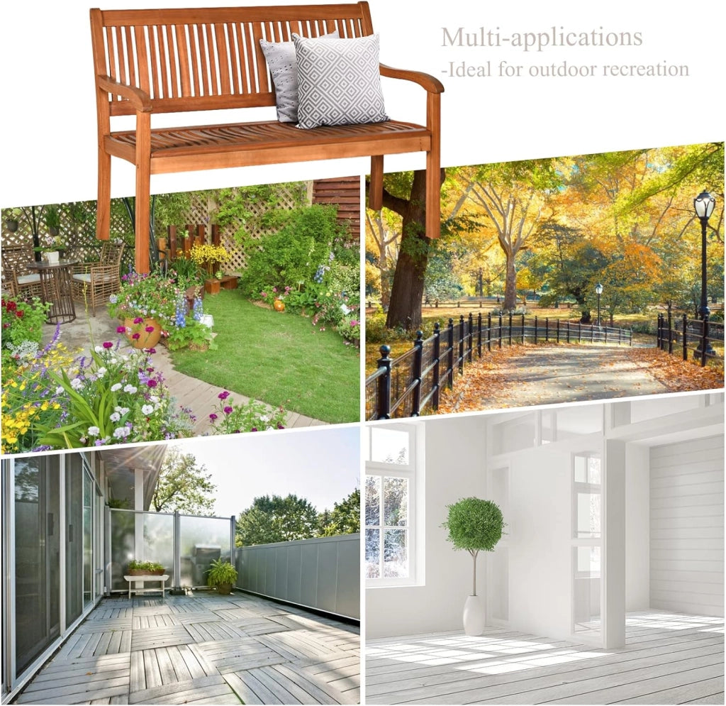 Panchina da giardino in legno di acacia, panca in legno di acacia, portata fino a 360 kg, per balcone, giardino, terrazza, 126 x 63 x 91 cm